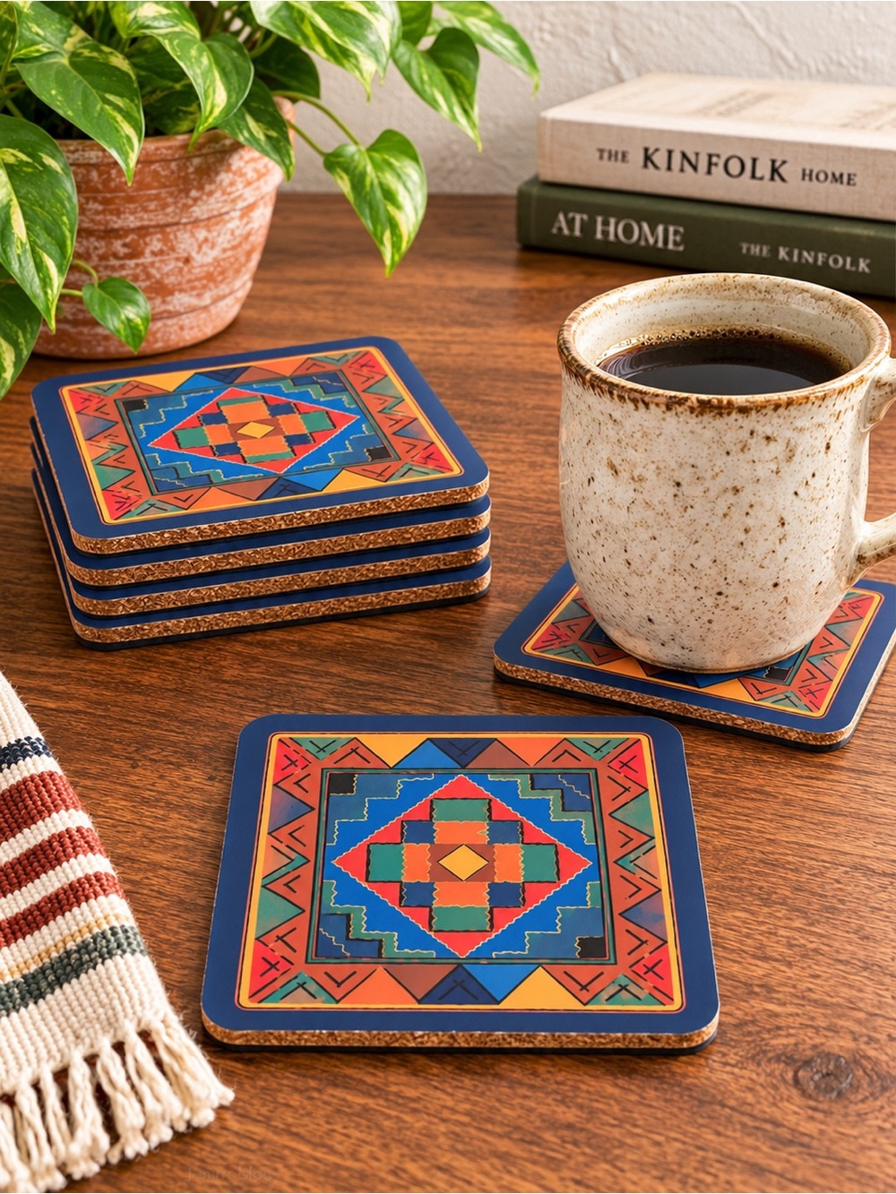 Vintage Pimpernel Aztec Cork Back Coasters Set of 6 Made in England Southwest